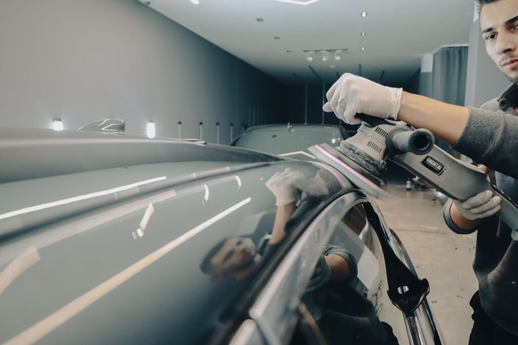 before and after exterior car detailing paint correction on a sedan in Ocala