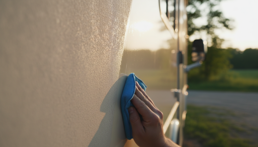 Ocala's Trusted RV Wash and Wax Service Near Me for 2026 2 chalky oxidized RV sidewall before and after wash and wax treatment