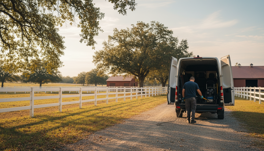 Trusted Equestrian Mobile Detailing for Marion County Horse Owners 2 mobile detailing van parked outside a Marion County horse farm