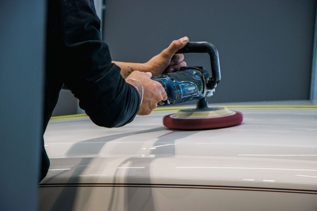 fifth wheel RV receiving mobile paint protection wax treatment in Ocala FL