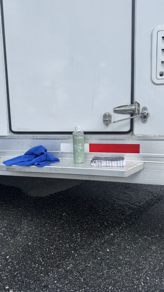 before and after aluminum trailer acid wash panels showing oxidation removal