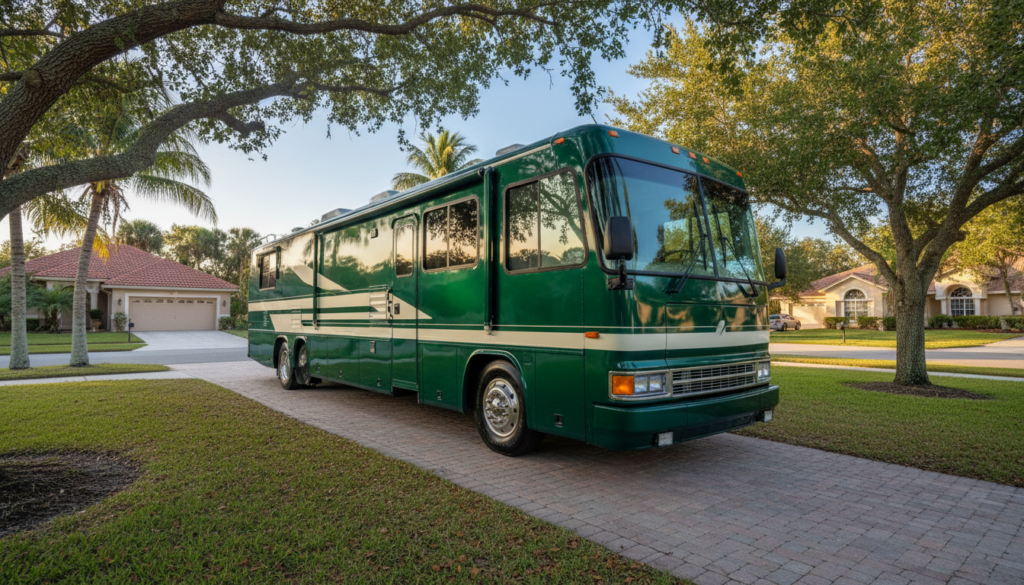 Fixing Faded RV Paint: Ocala's Oxidation Removal Guide 3 glossy restored RV exterior after oxidation removal near Ocala FL